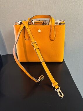 Tory Burch Bright Yellow Pebbled Leather Mini Tote with Strap
